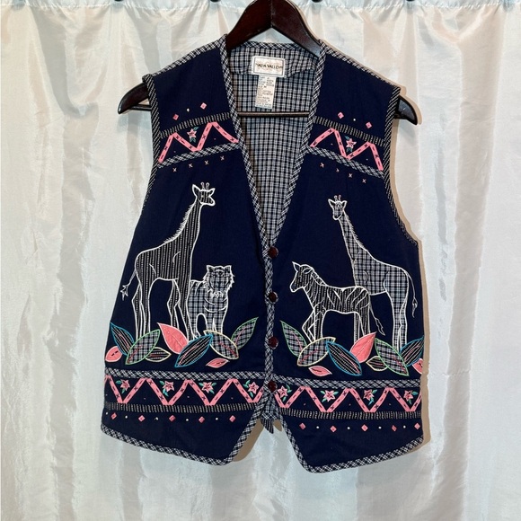 Vintage Napa Valley Safari Animal Vest Size M Embroidered Giraffe Zebra Tiger - Picture 1 of 6